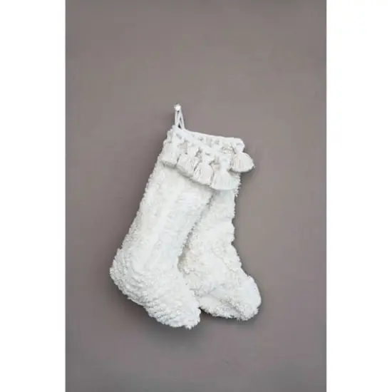 Hello Honey&reg; 20" Cream Cotton Slub Stocking Set with Tufting {3}