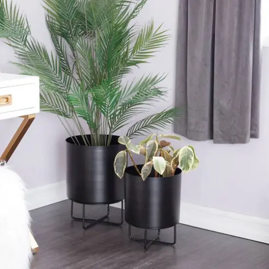 Black Modern Planter, Set of 2" 16", 13" {10}