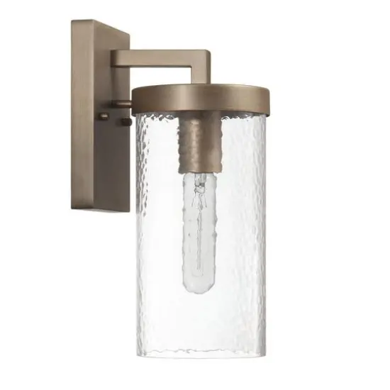 Hello Honey&reg; Aria Tuscan Gold Cylindrical Textured Water Glass & Metal Wall Mounted Outdoor Light {1}