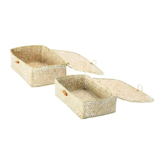 Hello Honey&reg; Whitewashed Hand-Woven Seagrass Boxes with Lids & Toggle Closure Set {6}