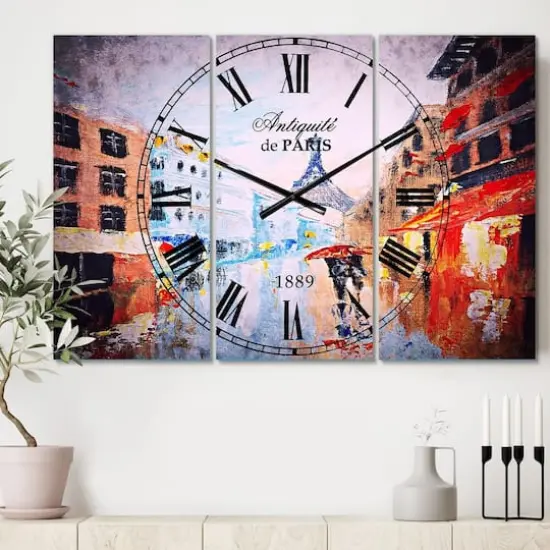 Designart Couple Walking In Paris Multipanel Wall Clock {3}