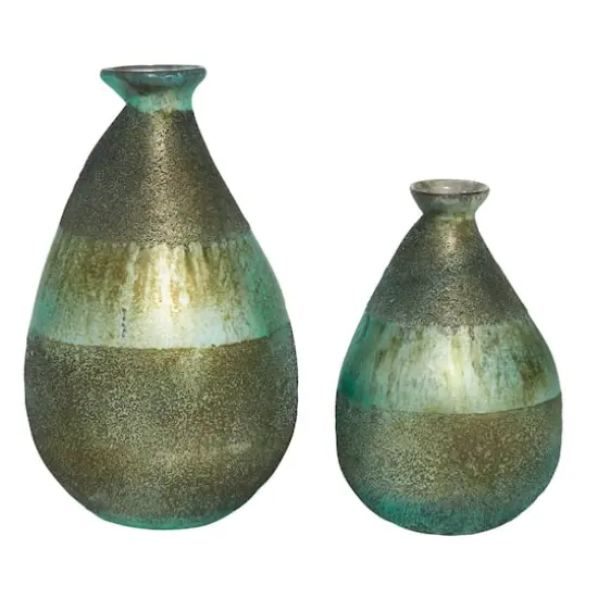 Green Glass Rustic Vase Set {1}