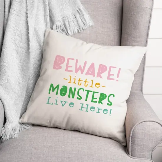 Beware Monsters Throw Pillow {3}