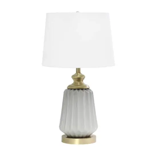 Lalia Home 25" Gray Fluted Ceramic and Metal Table Lamp with White Shade {1}