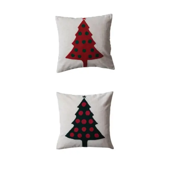 Hello Honey® 18" Embroidered Wool Christmas Tree Throw Pillow Set {1}