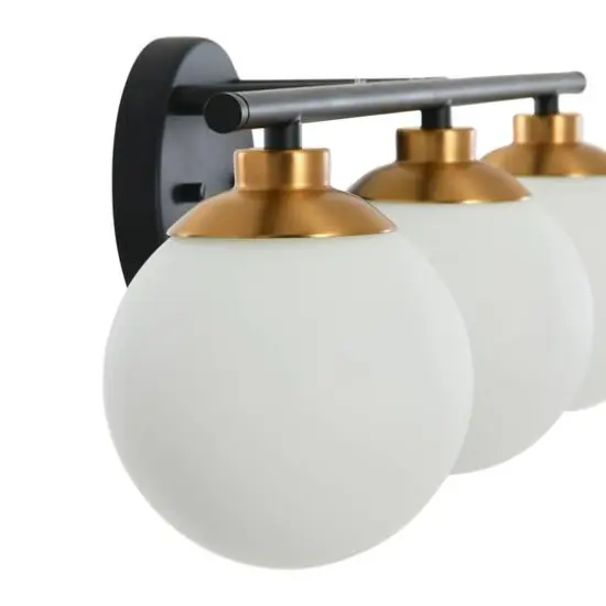 Hello Honey&reg; Robert Stevenson Lighting Lorne Metal & Frosted Glass 3-Light Vanity Matte Black/Brushed Gold {8}