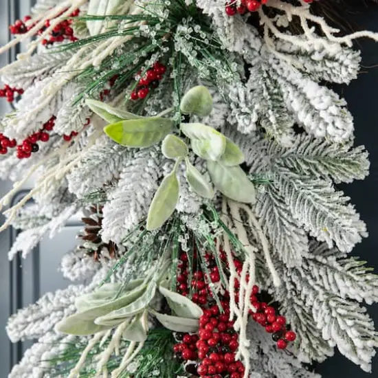 Glitzhome&reg; 28"Christmas Flocked Pinecone & Berry Teardrop {4}