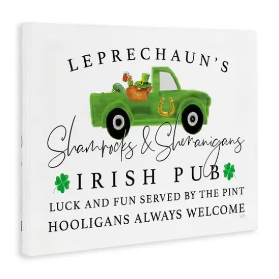 Stupell Industries Irish Pub Whimsical Leprechaun Green Shamrock Details Canvas Wall Art {4}