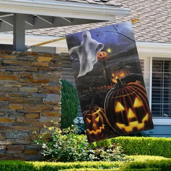 Pumpkins & Ghost Spooky Halloween Outdoor Garden Flag, 28" x 40" {4}