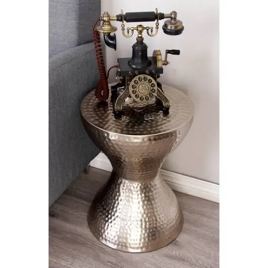 18" Silver Iron Hourglass Accent Table {6}