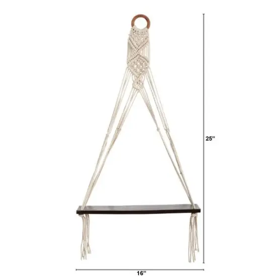 25" x 16" Macrame Wall Hanging with Wooden Shelf {3}