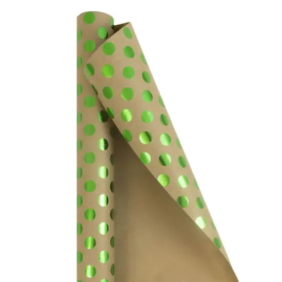 JAM Paper Green & Kraft Brown Polka Dot Gift Wrap {1}