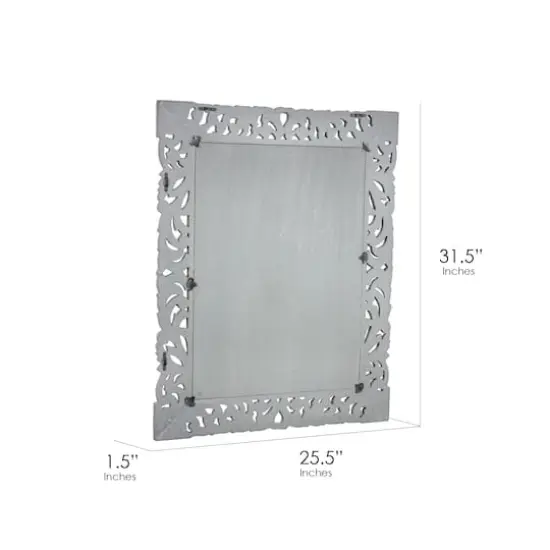 American Art D&eacute;cor&trade; 31.5" Gray Hand-Carved Wood Medallion Accent Wall Mirror {7}