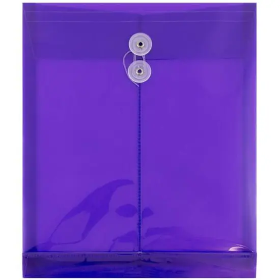 JAM Paper Letter Size Plastic Envelopes with Button & String Tie Closure, 12ct. Purple {1}