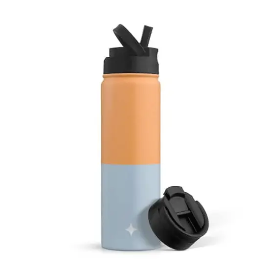 JoyJolt&reg; 22oz. Triple Insulated Water Bottle with Flip Lid & Sport Straw Lid Orange and Blue {1}