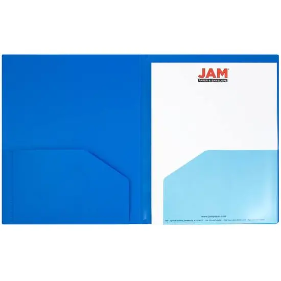 JAM Paper Heavy Duty Plastic 10-Pocket Folder, 2ct. Blue {4}