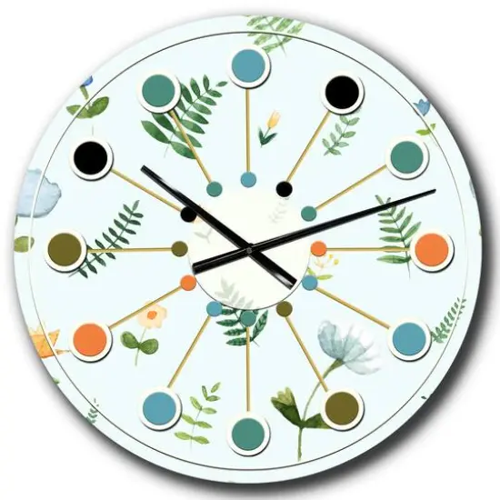 Designart 'Retro Floral Pattern Ix Mid-Century Modern Wall Clock {1}