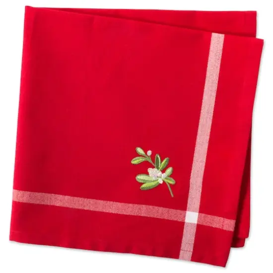 DII&reg; Red Embroidered Mistletoe Corner with Border Napkins, 6ct. {8}