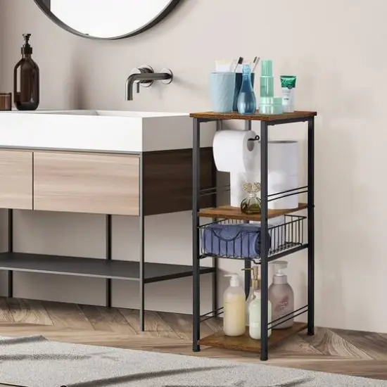 NEX&trade; 28" Freestanding 3-Tier Storage Shelf with Basket Drawer & Toilet Paper Holder {7}