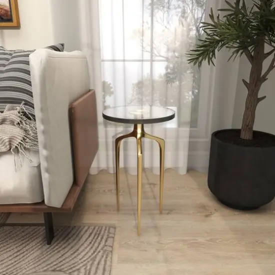 22" Accent Table with Textured Glass Tabletop Gold {7}
