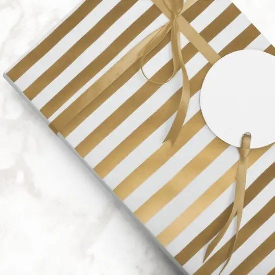 JAM Paper Striped Gift Wrap Gold and White {7}