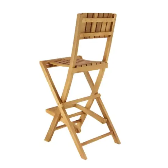 Set of 2 Brown Teak Wood Traditional Outdoor Bar Stool, 18" x 45" {3}
