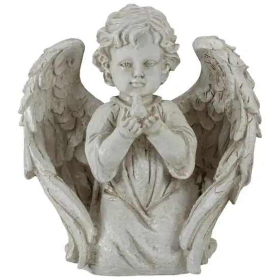 10" Ivory Kneeling Cherub Angel with Dove Garden Statue {1}