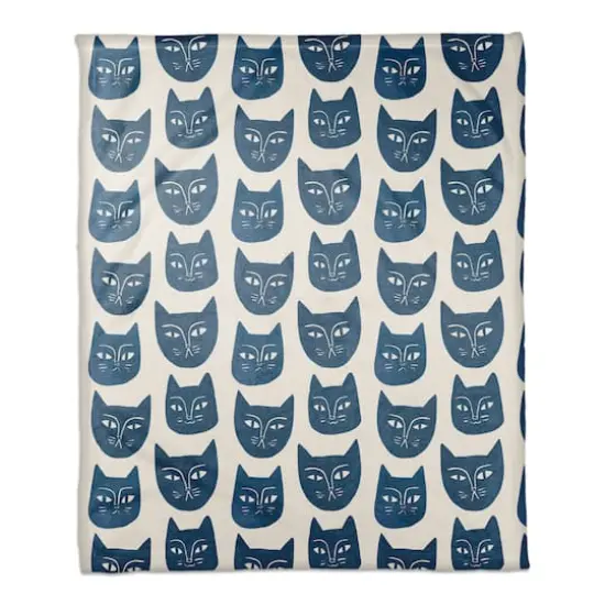 Blue Cat Face Pattern 50" x 60" Coral Fleece Blanket {1}