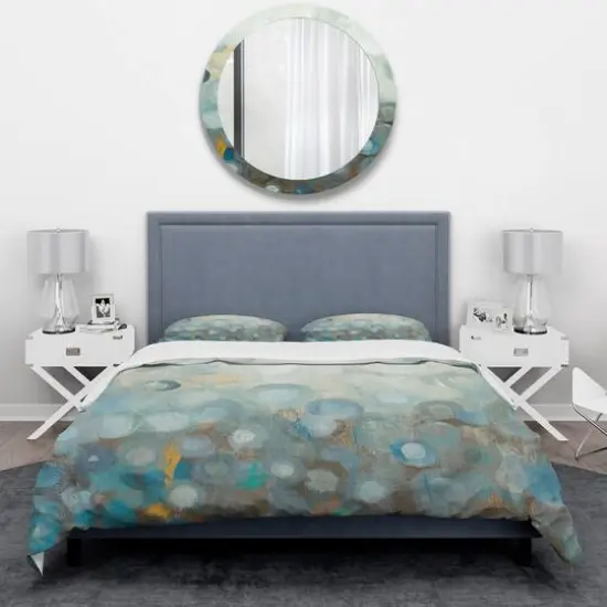Designart 'Blue and Bronze Dots on Glass II' Geometric Bedding Set - Duvet Cover & Shams {4}
