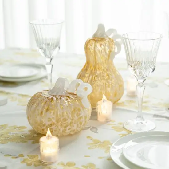 Glitzhome&reg; 8.5" Fall Amber Dots Glass Gourd {6}