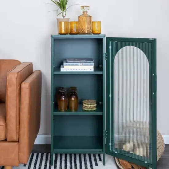 Hello Honey&reg; 40" Solstice Narrow Metal Accent Cabinet with Adjustable Storage Shelves and Arched Glass Door Dark Green {3}