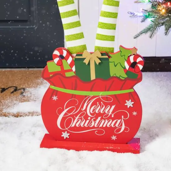 Glitzhome&reg; 2ft. Wood & Metal Elf Legs in Gift Box Porch D&eacute;cor {7}