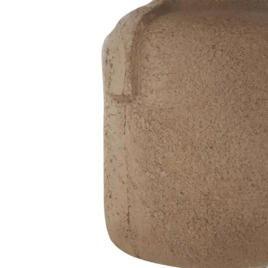15.5" Brown Paper Mache Abstract Distressed Textured Vase with Geometric Handle {6}