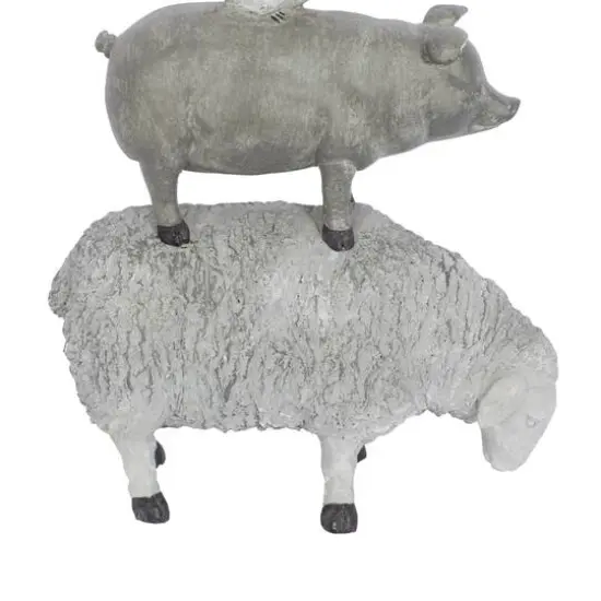Grey Polystone Sculpture, Stacking Animals 12" x 9" x 4" {6}