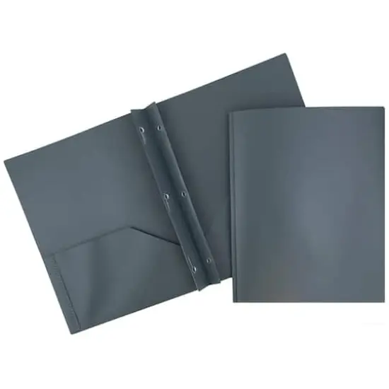 JAM Paper 9.5" x 11" Plastic 2 Pocket School POP Folders with Clasps, 6ct. Grey {1}