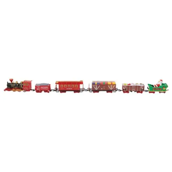 22 Piece Red Battery Operated Lighted & Animated Christmas Train Set with Music & Sound {4}