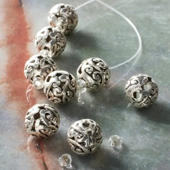 Silver-Plated Round Filigree Beads, 10mm by Bead Landing&trade; {3}