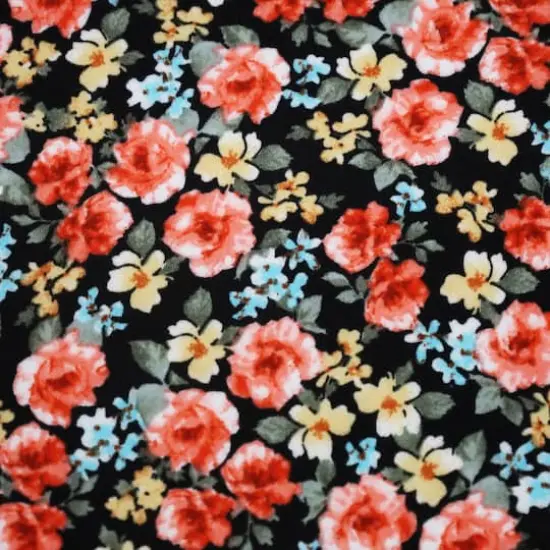 Fabric Merchants Flowers on Black Double Brushed Stretch Fabric {1}
