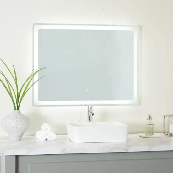 Clear Glass Modern LED Mirror, 39" x 1" x 30" {10}
