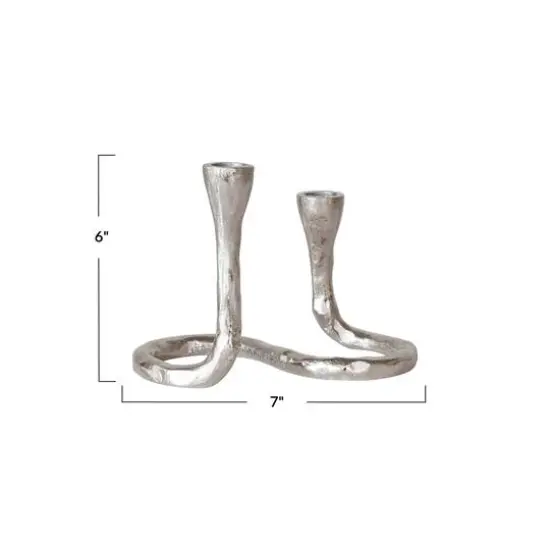 Hello Honey&reg; 7" Nickel Finish Electroplated Aluminum Wavy Taper Candleholder {5}