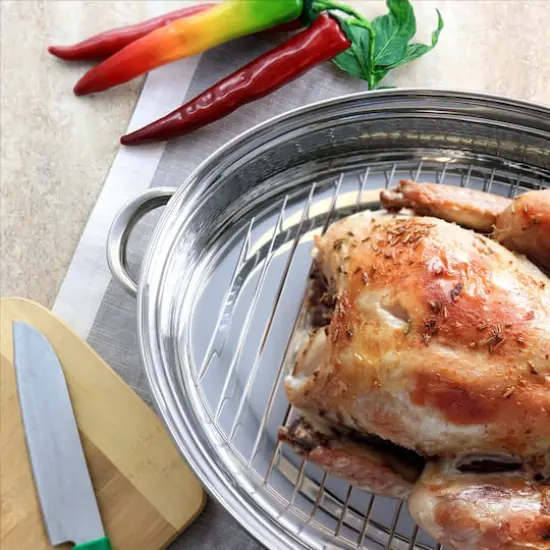 Gibson Home&reg; Radiance 15.5'' Stainless Steel Oval Roaster with Lid and Roasting Rack {8}