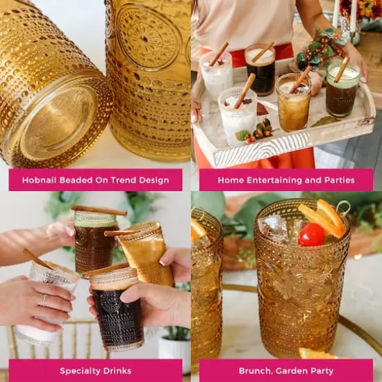 Kate Aspen&reg; 13oz. Beaded Floral Amber Drinking Glasses, 6ct. {7}