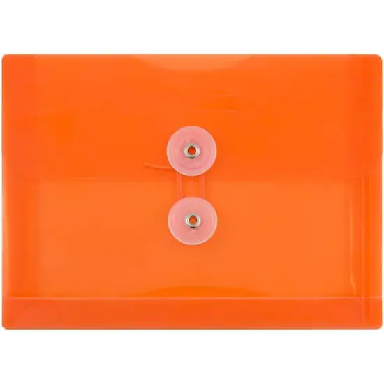 JAM Paper 5.5" x 7.5" Button & String Tie Closure Plastic Envelopes, 12ct. Orange {1}