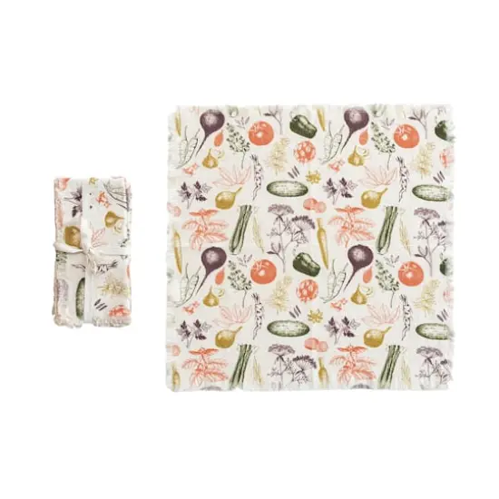 Hello Honey&reg; Vegetable Print Cotton Slub Napkins with Fringe, 4ct. {1}