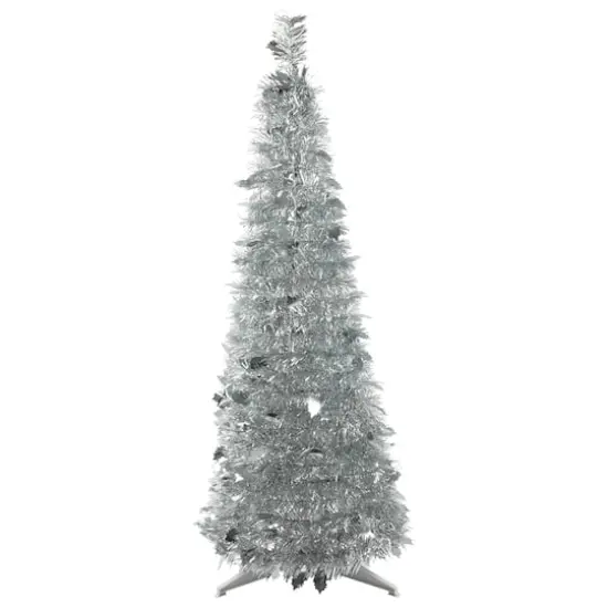 4ft. Unlit Silver Tinsel Pop-Up Artificial Christmas Tree {1}