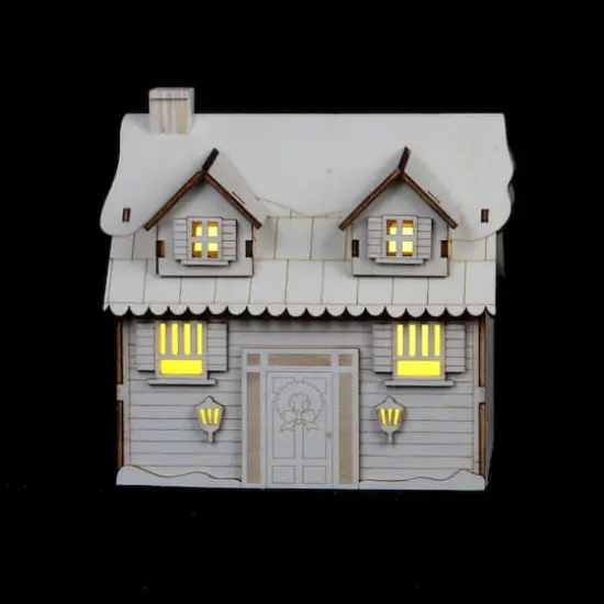 6" Unfinished Snowy House DIY LED Wood D&eacute;cor by Make Market&reg; {3}