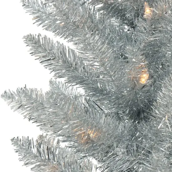 6ft. Pre-Lit Silver Tinsel Artificial Christmas Tree, Clear Lights {3}