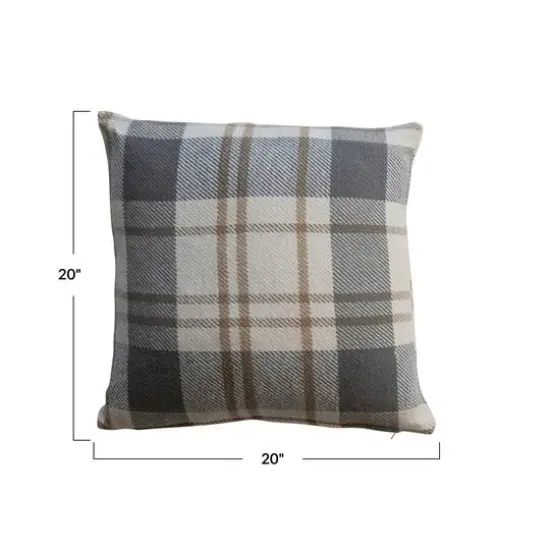 Hello Honey&reg; 20" Brown, Gray & Natural Plaid Brushed Flannel Throw Pillow {5}