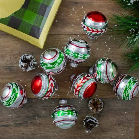 9ct. 2.75" Glitter Vintage Striped Ball Ornaments {3}