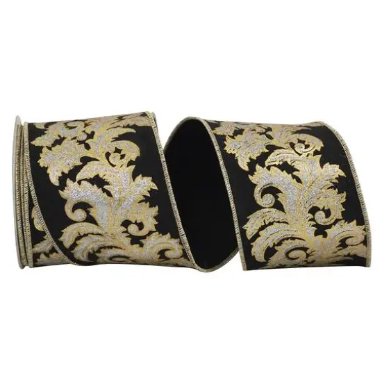 Reliant 4" x 10yd. Leaf Filigree Deluxe Gold Outline Wired Ribbon {1}